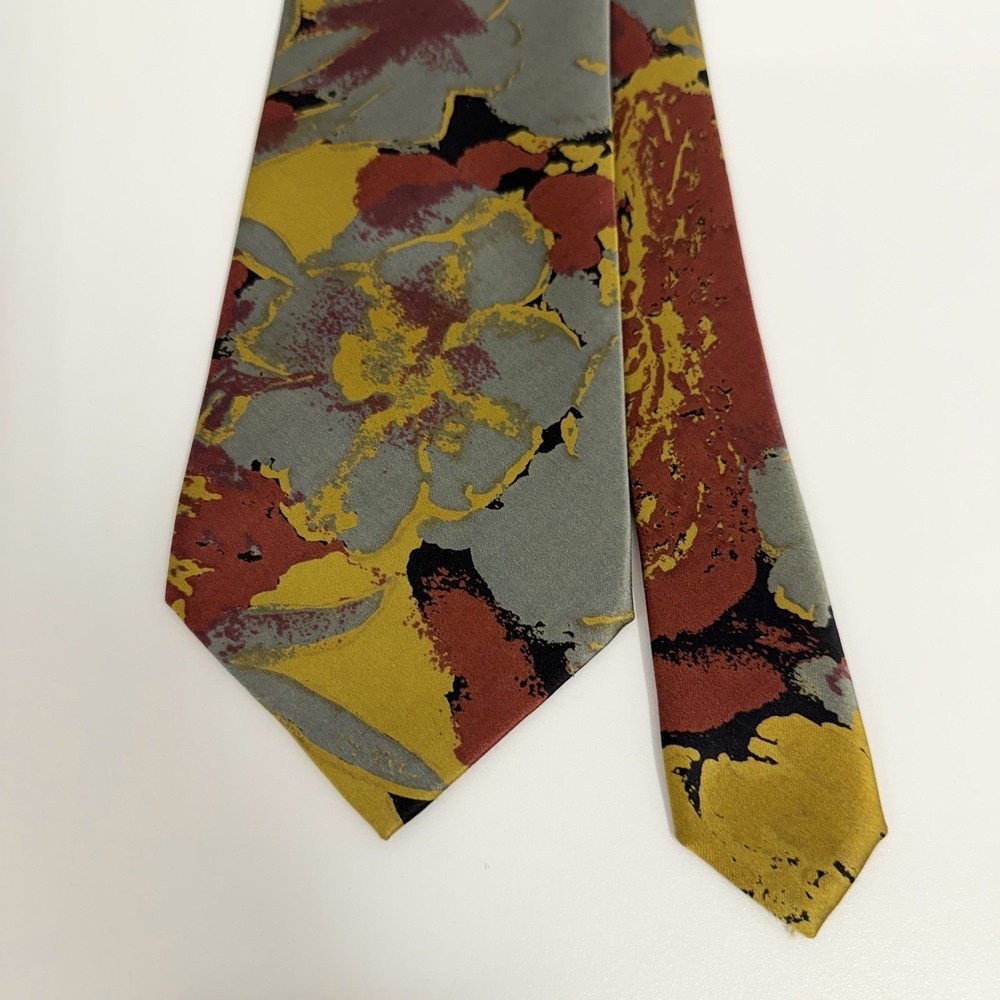 Brioni Men's Vtg Tie Abstract Floral Olive/Gold/Rust Silk 3.75" (W) x 57.5" (L)